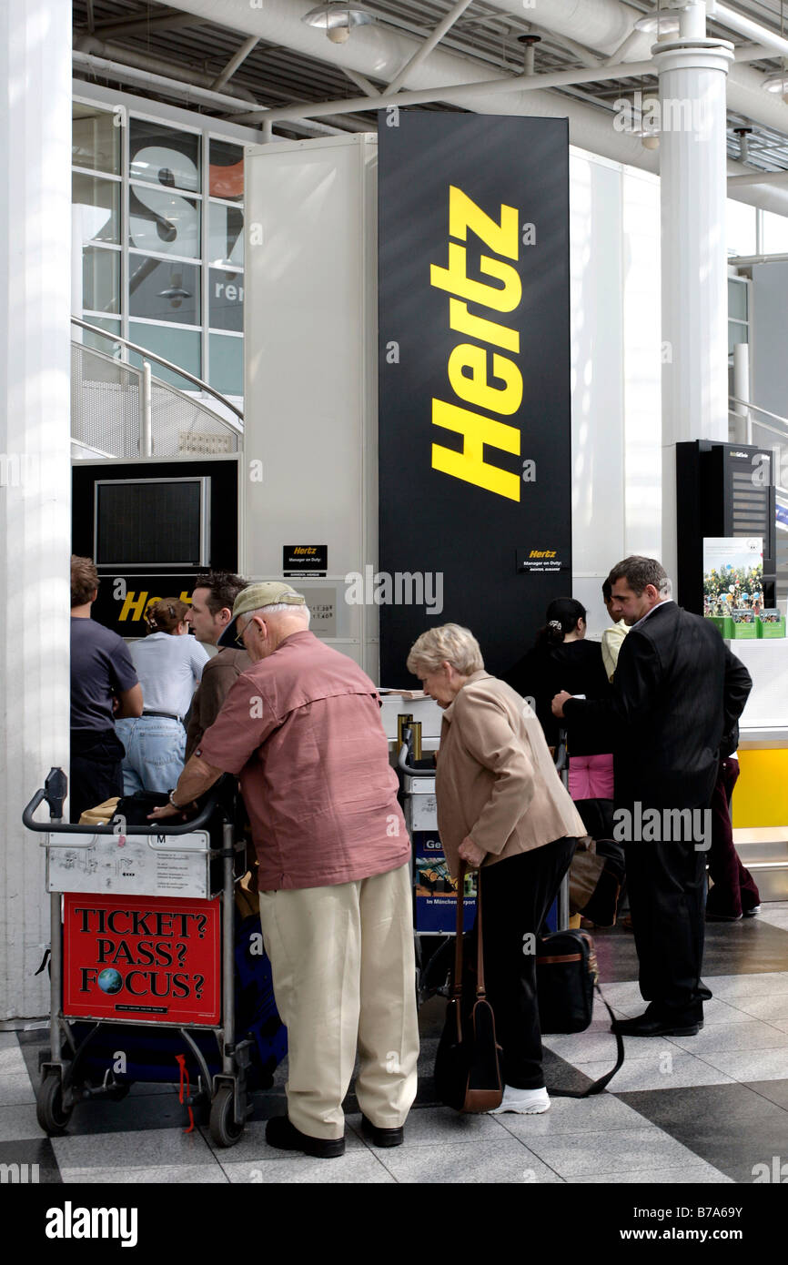 Car Rental Desk of the Hertz car rental company in the Munich Airport, Bavaria, Germany, Europe Stock Photo