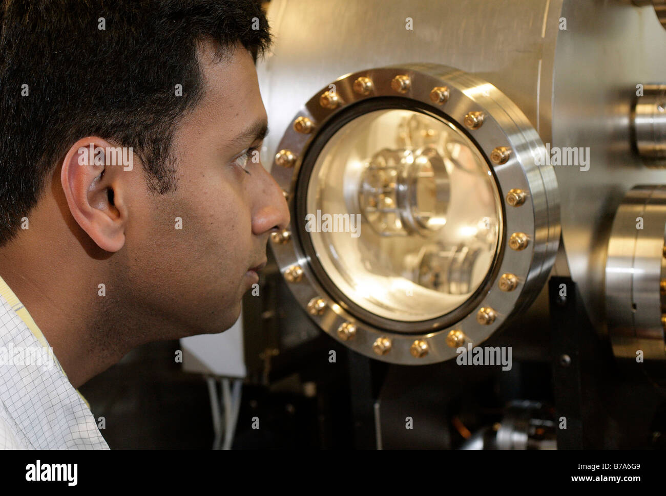Indian student at the Walter Schottky Institute, Technical University of Munich, chair for experimental semiconductor physics,  Stock Photo