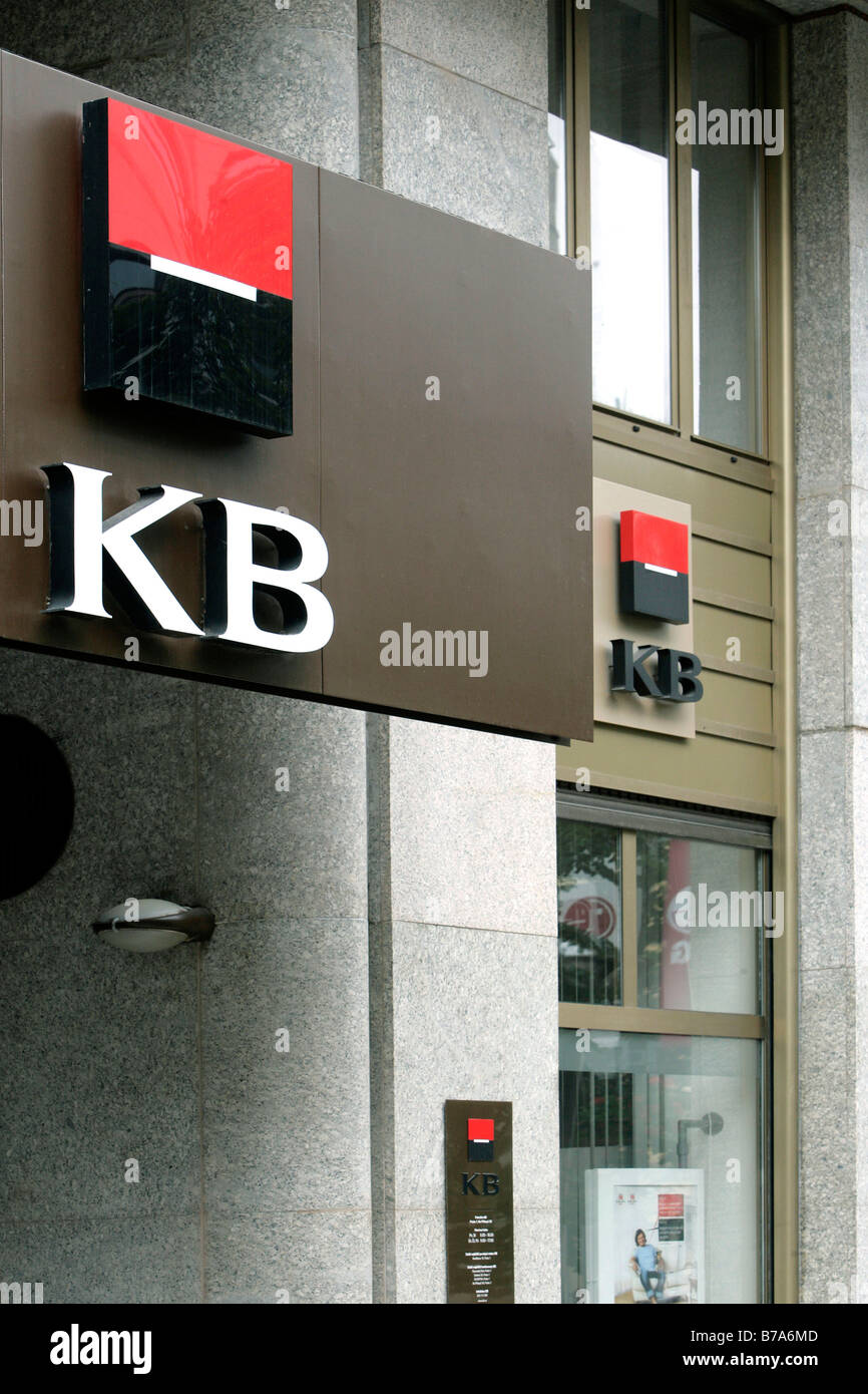Logo on the headquarters of the Komercni Banka KB bank in Prague, Czech Republic, Europe Stock Photo
