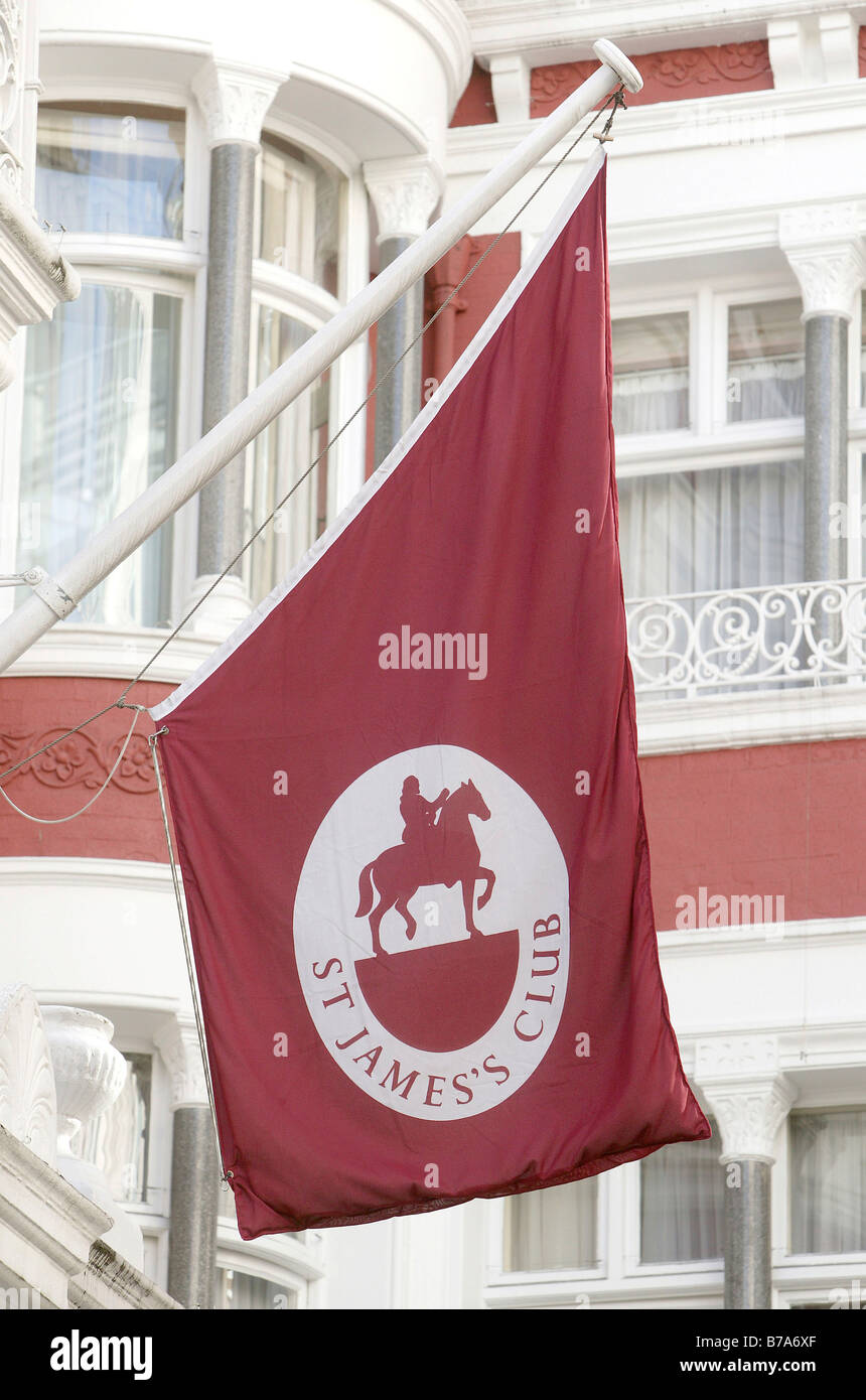 Flag, St. James' Club in London, England, Great Britain, Europe Stock Photo