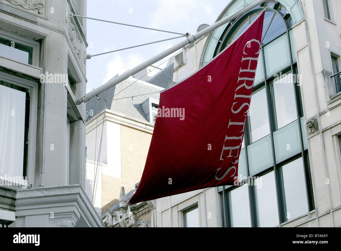 Flag on the Christie's auction house in London, England, Great Britain, Europe Stock Photo