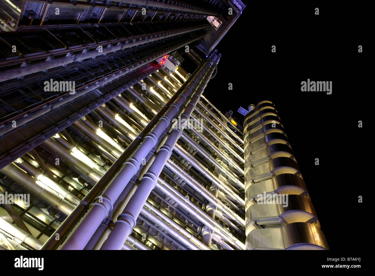 Lloyds building by the architect Richard Rogers at night, London
