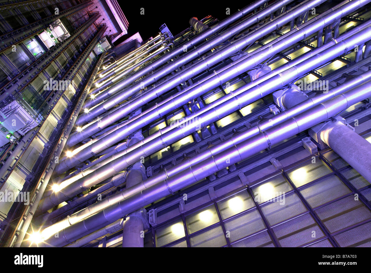 Lloyds building by the architect Richard Rogers at night, London, England, Great Britain, Europe Stock Photo