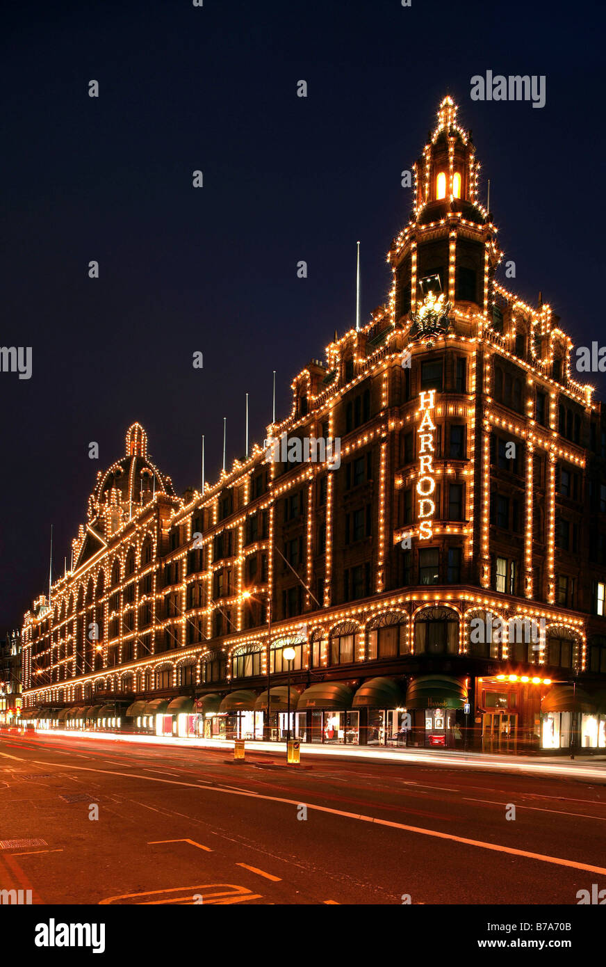 Harrods department store at night, London, England, Great Britain, Europe Stock Photo