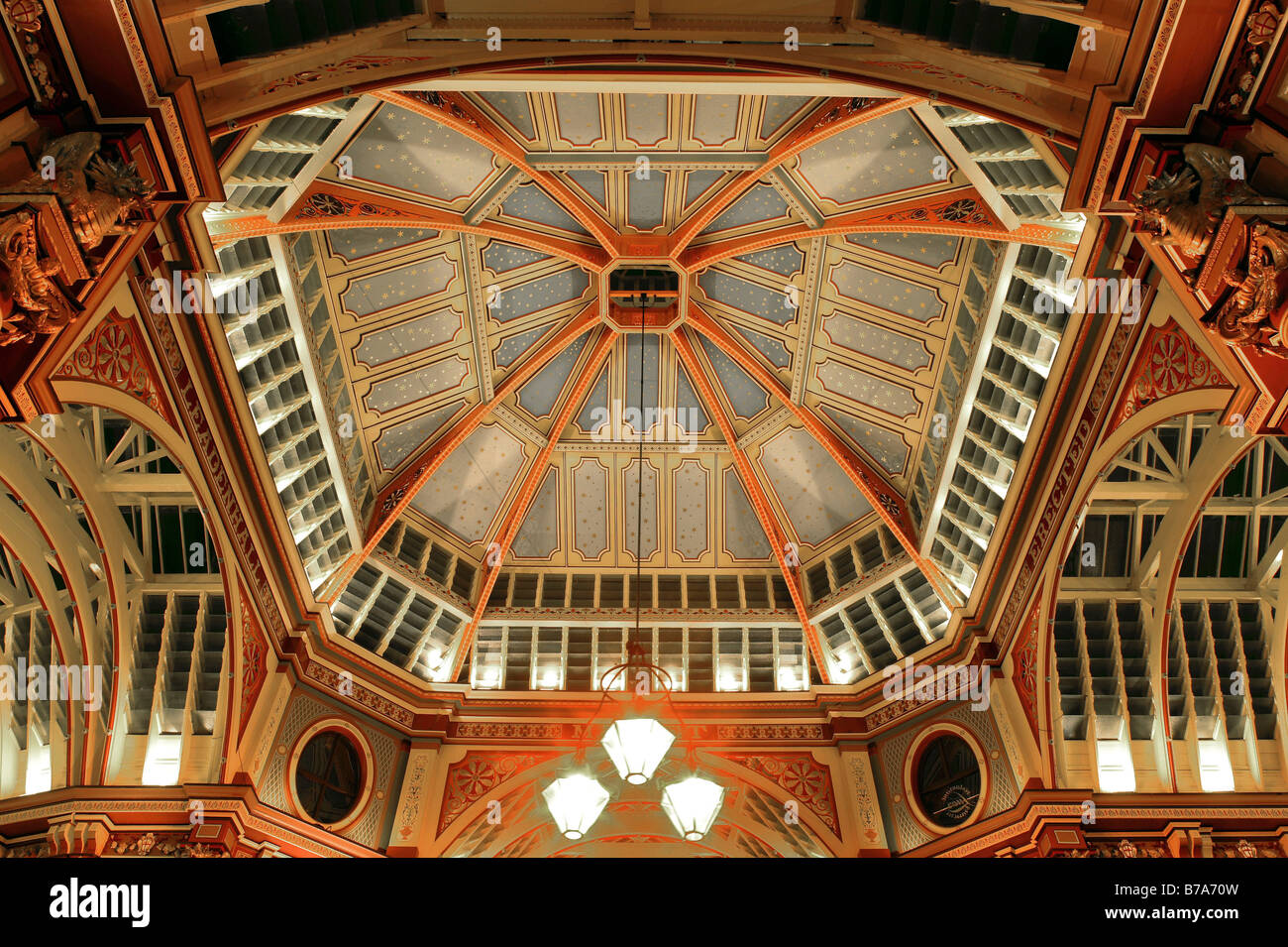 Ceiling of the Leadenhall Market, shopping arcade at night in London, England, Great Britain, Europe Stock Photo