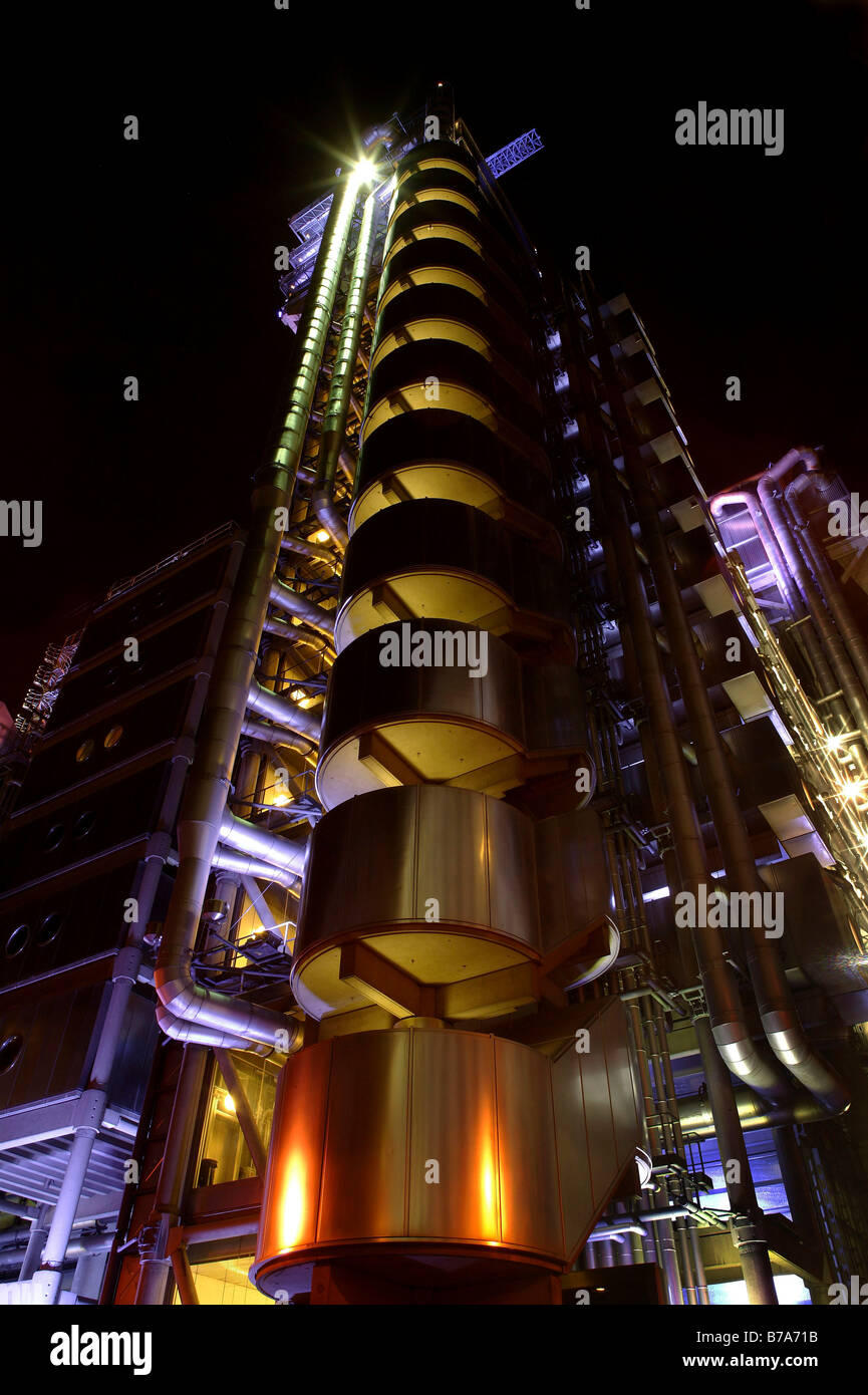 Lloyds building by the architect Richard Rogers at night, London, England, Great Britain, Europe Stock Photo