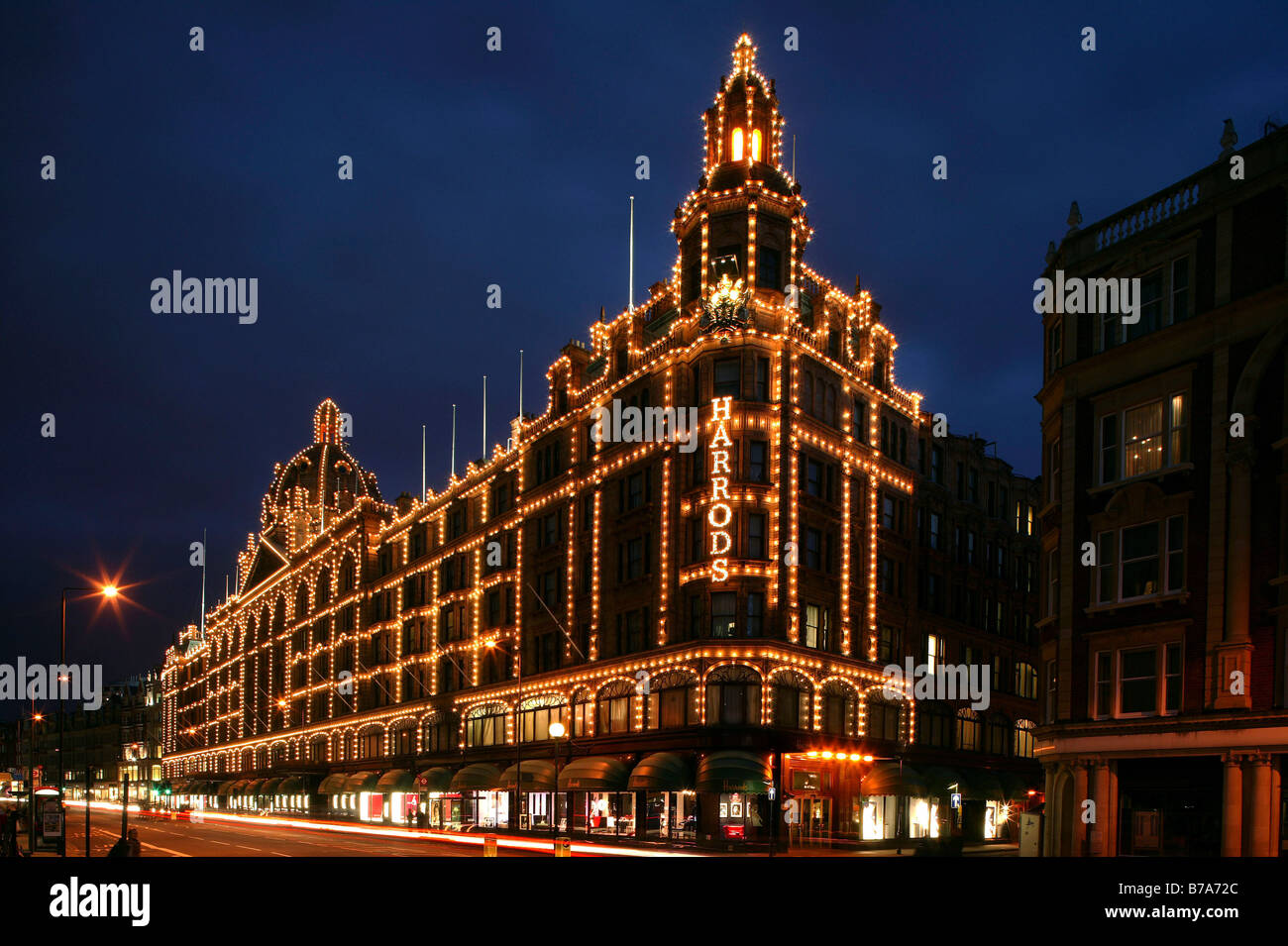 Harrods department store at night, London, England, Great Britain, Europe Stock Photo