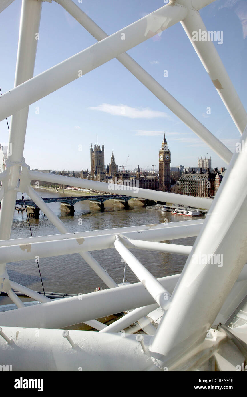 View of Big Ben and the Houses of Parliament from the Millenium Wheel, London, England, Great Britain, Europe Stock Photo