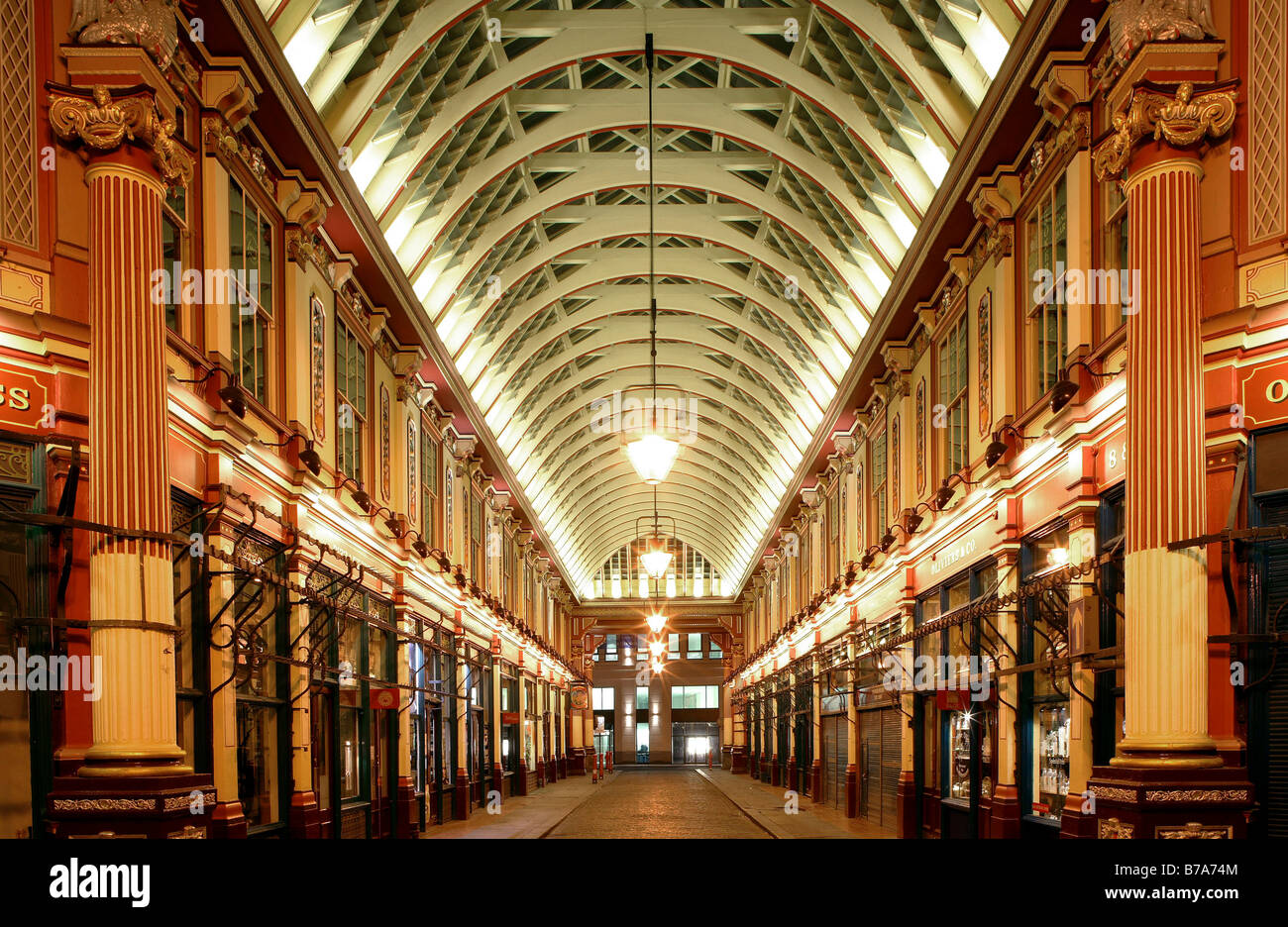 Leadenhall Market, shopping arcade at night in London, England, Great Britain, Europe Stock Photo