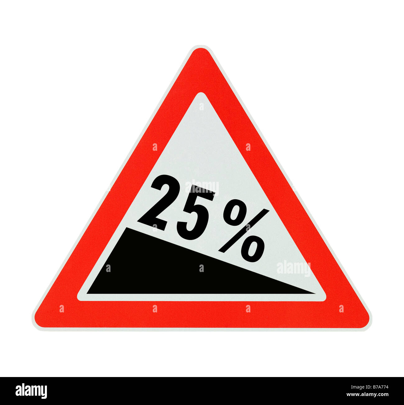 Warning sign 25% slope, symbol for the German Abgeltungssteuer, withholding tax on proceeds from capital Stock Photo