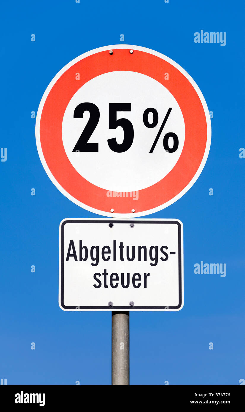 Warning sign, symbol for the German Abgeltungssteuer, withholding tax on proceeds from capital Stock Photo