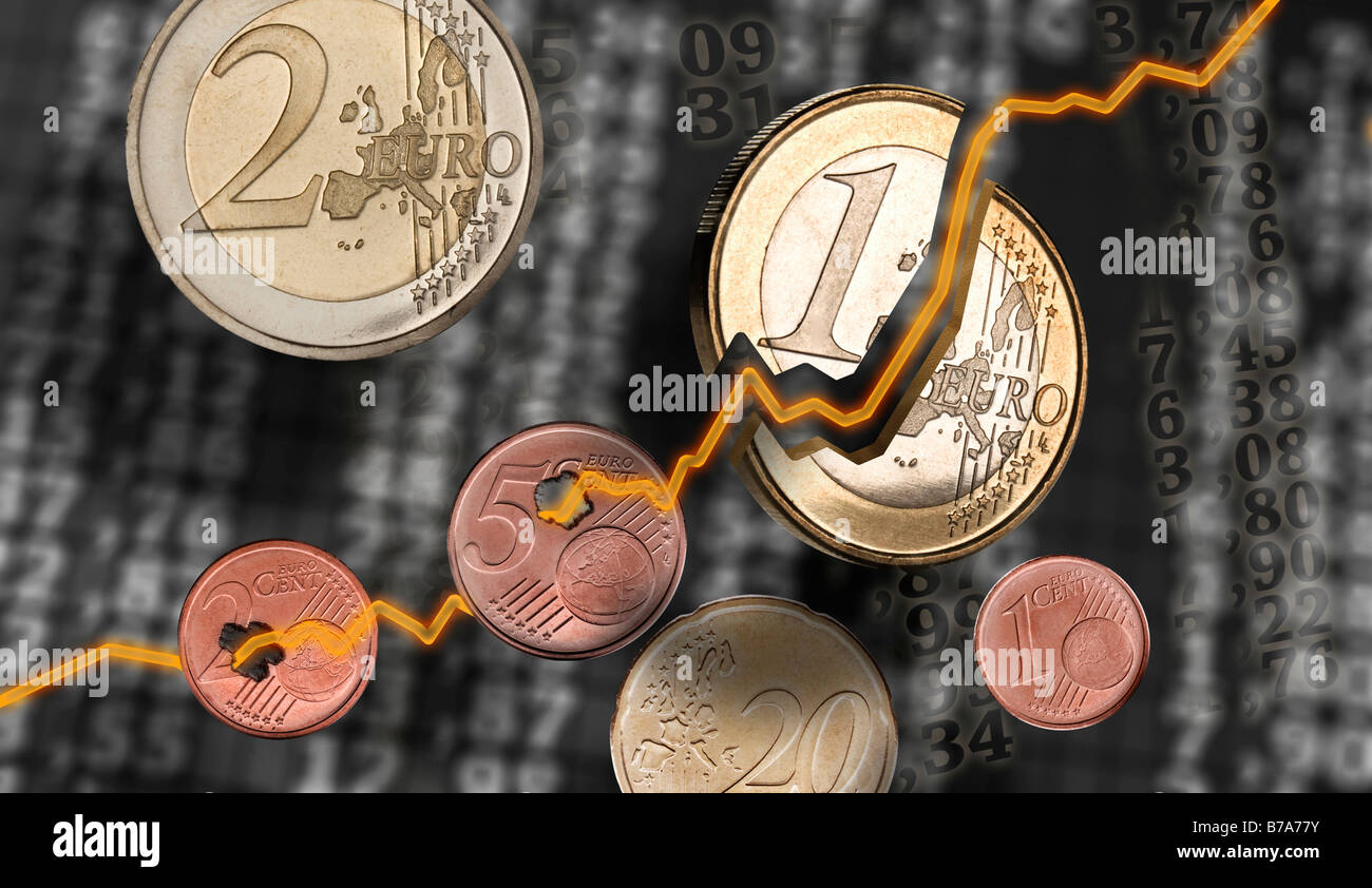 Stock price, Euro coins Stock Photo