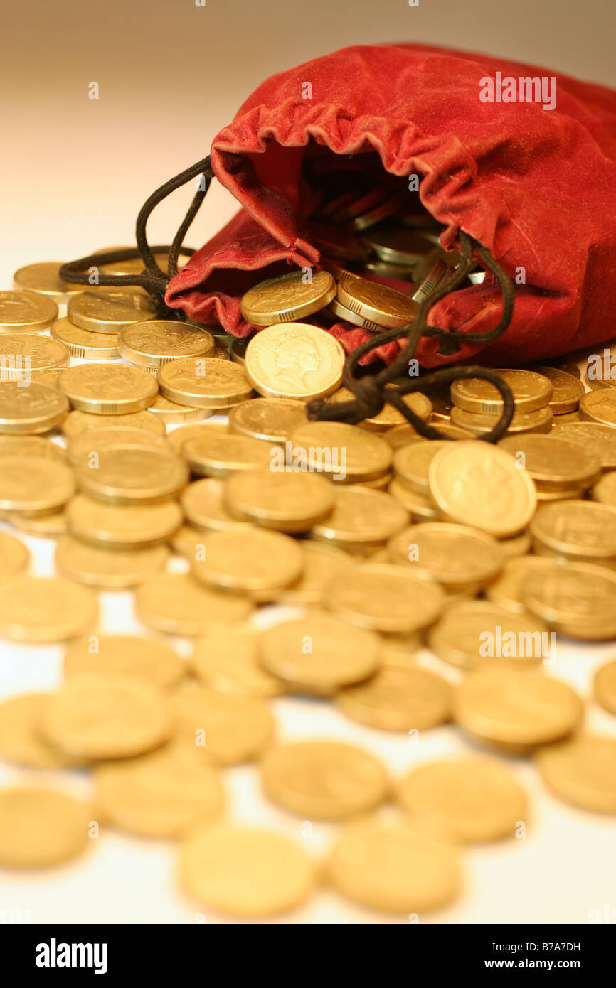 Pouch with coins Stock Photo