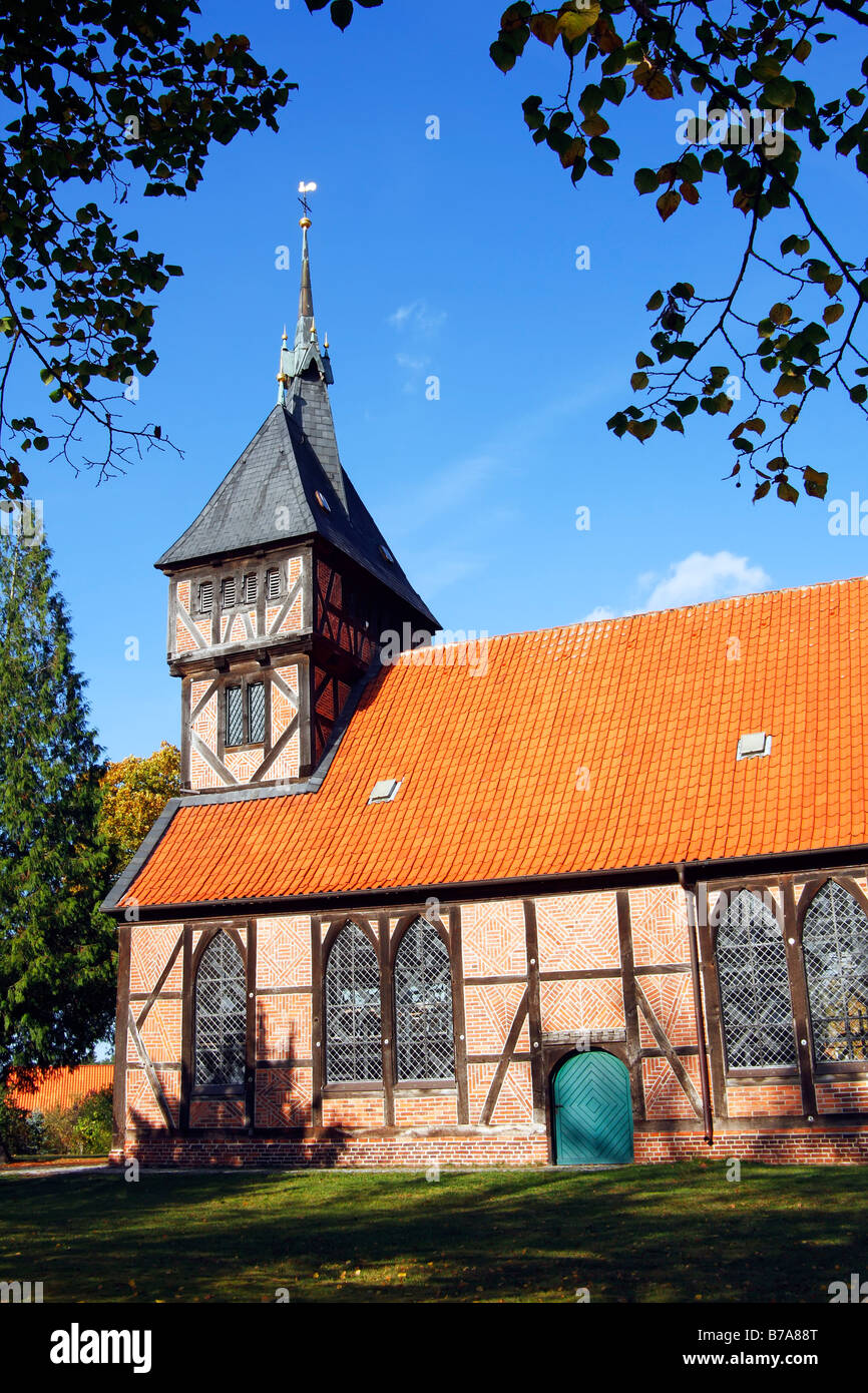 Historic St. Mariae zu Tripkau Church, Niedersaechsische Elbtalaue Biosphere Reserve, Elbetal Valley, Amt Neuhaus, Lower Saxony Stock Photo