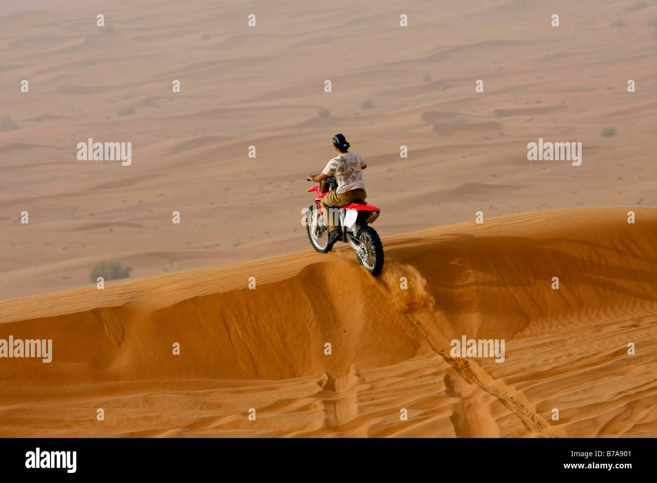 Motorbike, desert safari, Dubai, United Arab Emirates, Middle East Stock Photo