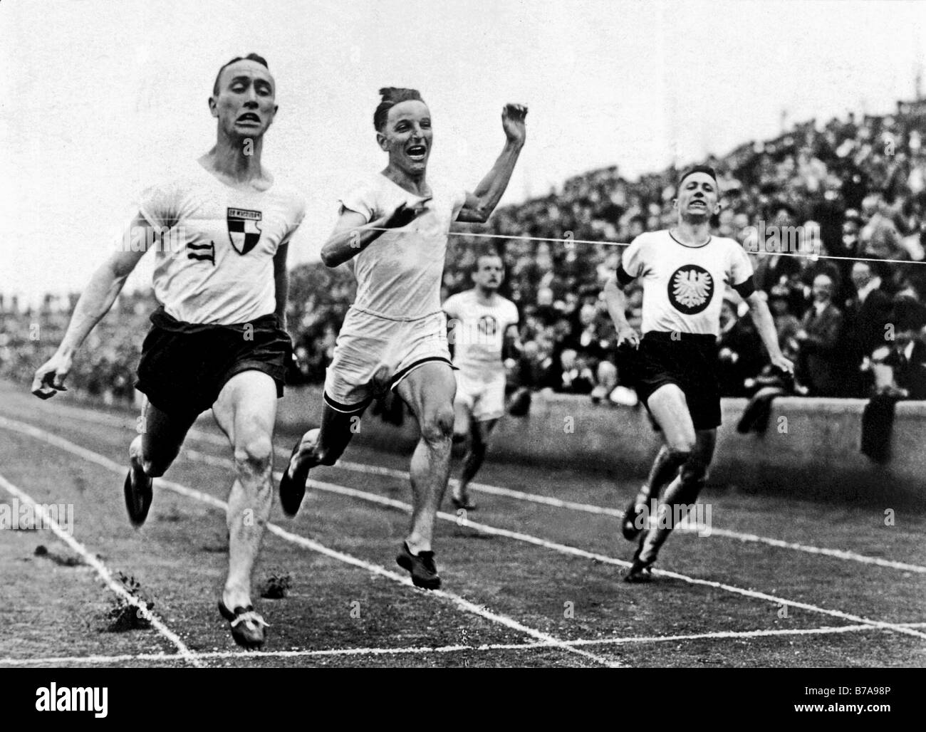 Historic photograph, 100m finishing line, ca. 1930 Stock Photo