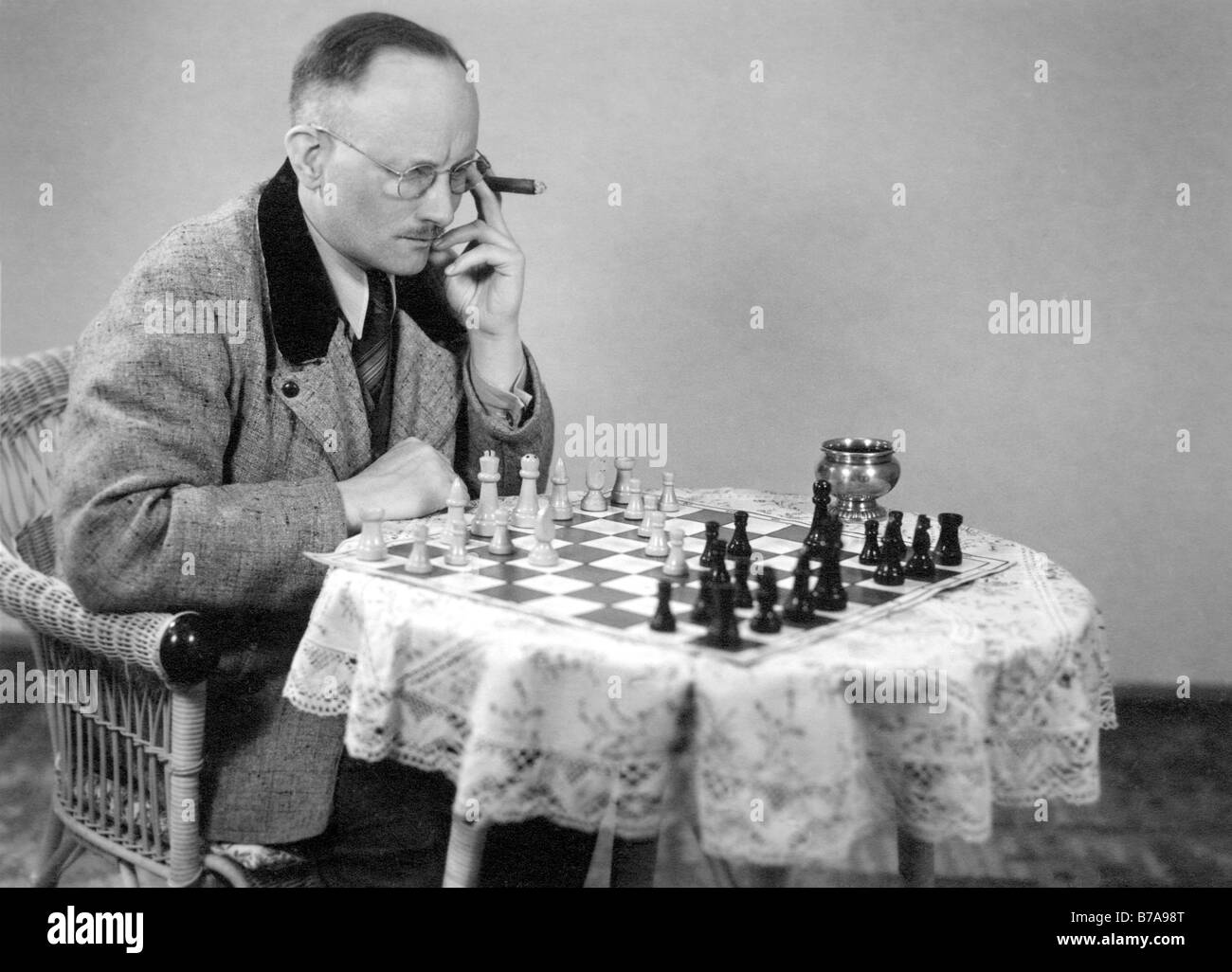 Historic photograph, chess player, ca. 1930 Stock Photo