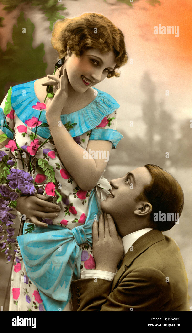 Historical photo, flirting couple, ca. 1920 Stock Photo