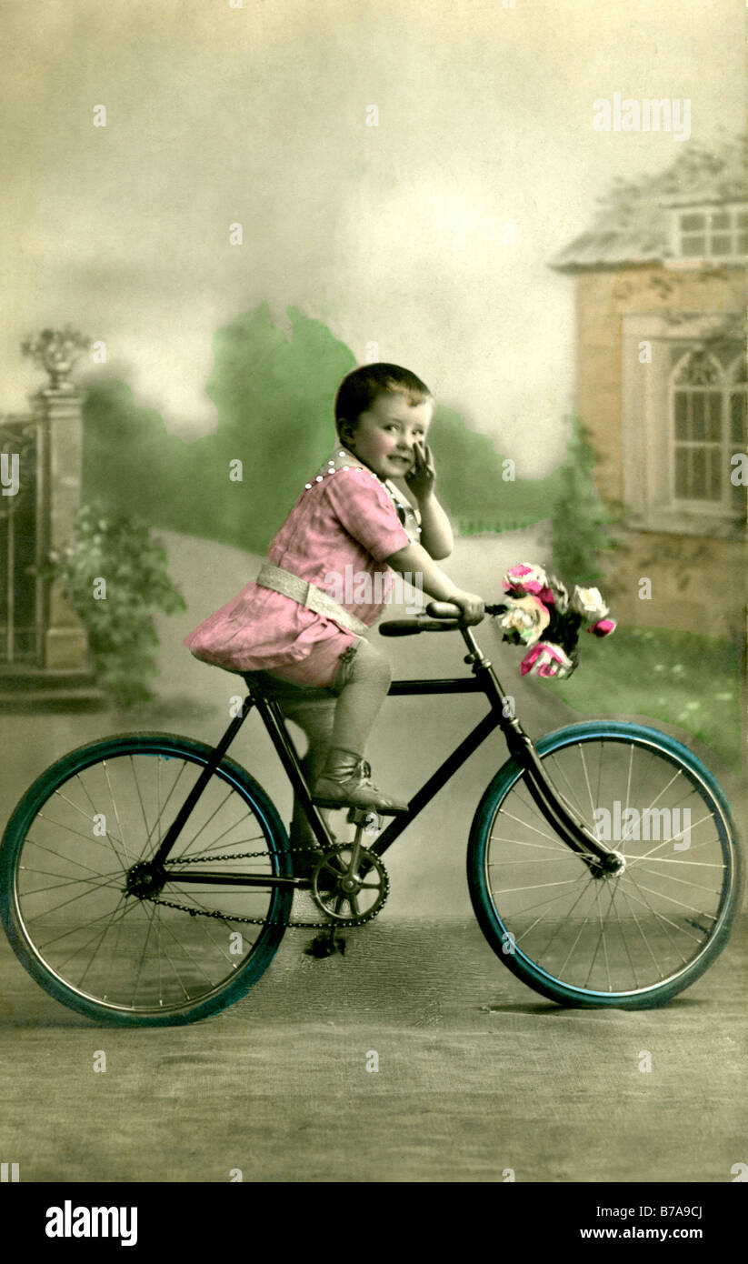 Historical photo, child with bicycle, ca. 1910 Stock Photo