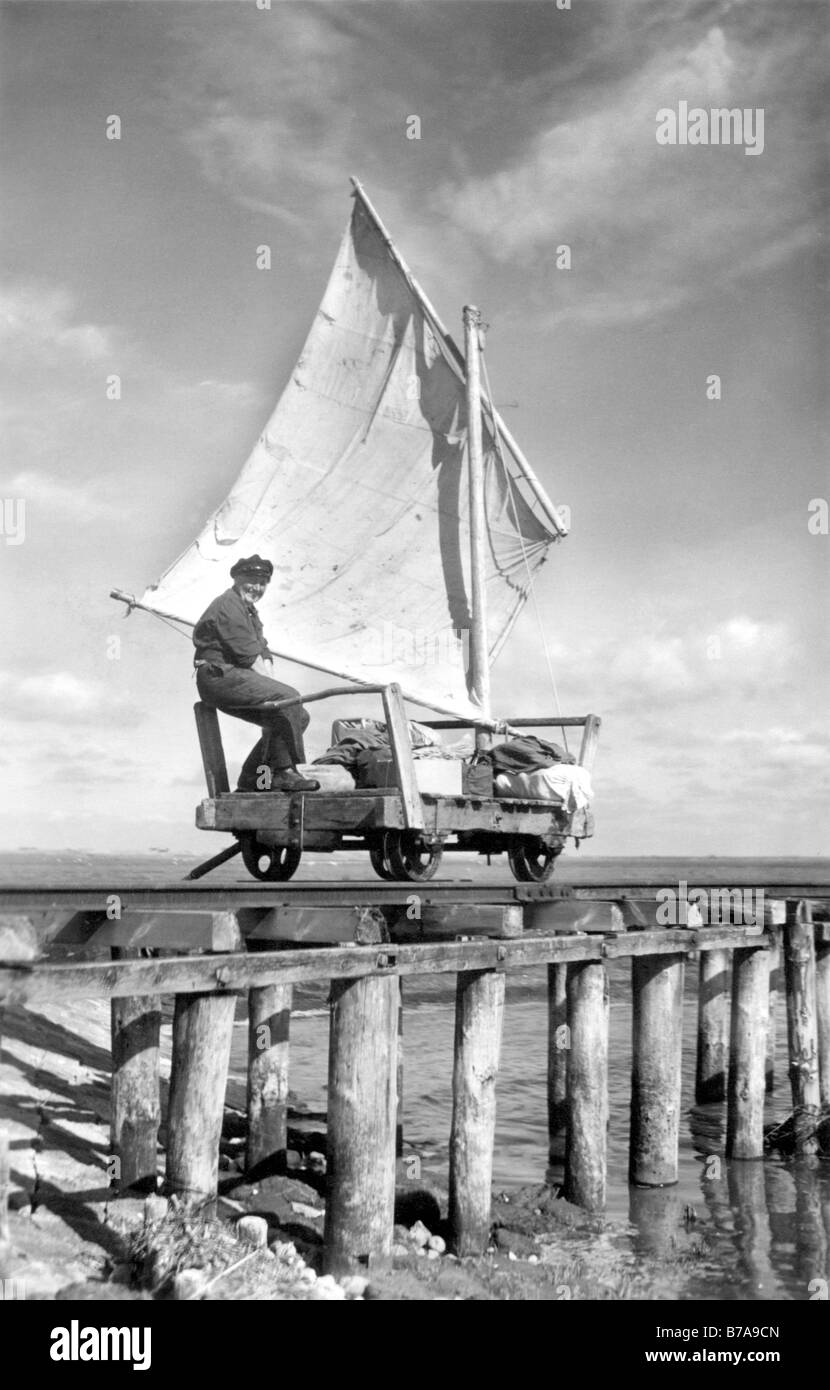 Historic photo, sail towing vehicle, ca. 1920 Stock Photo