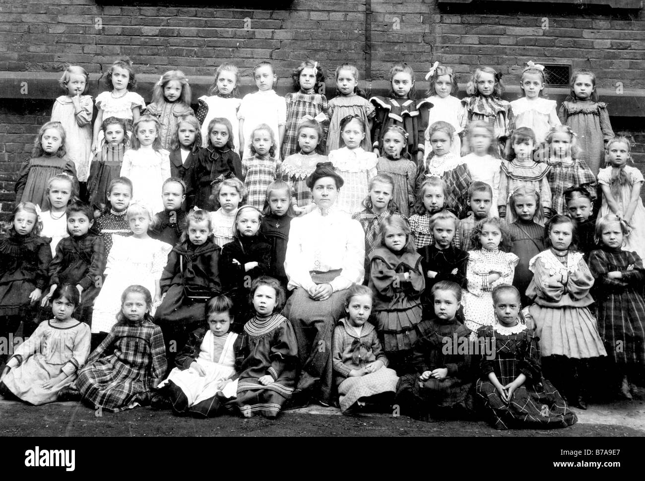 Historic photo, girls school class with teacher, ca. 1910 Stock Photo