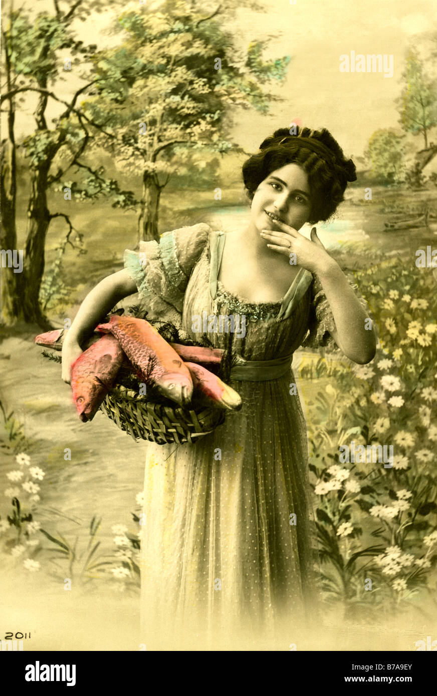 Historic photo, woman with fish, ca. 1915 Stock Photo