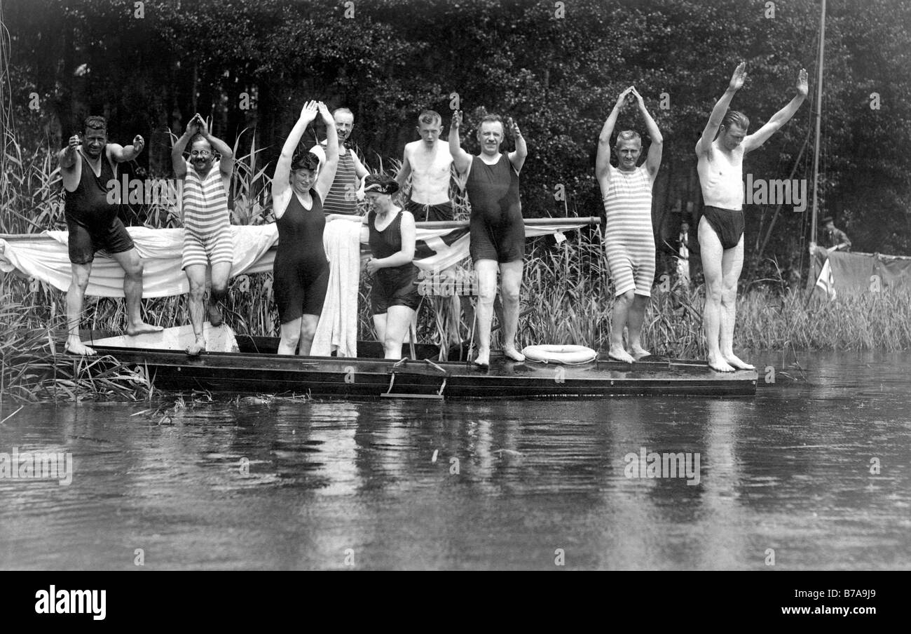 Historic photo, bathing group at the lake, ca. 1925 Stock Photo