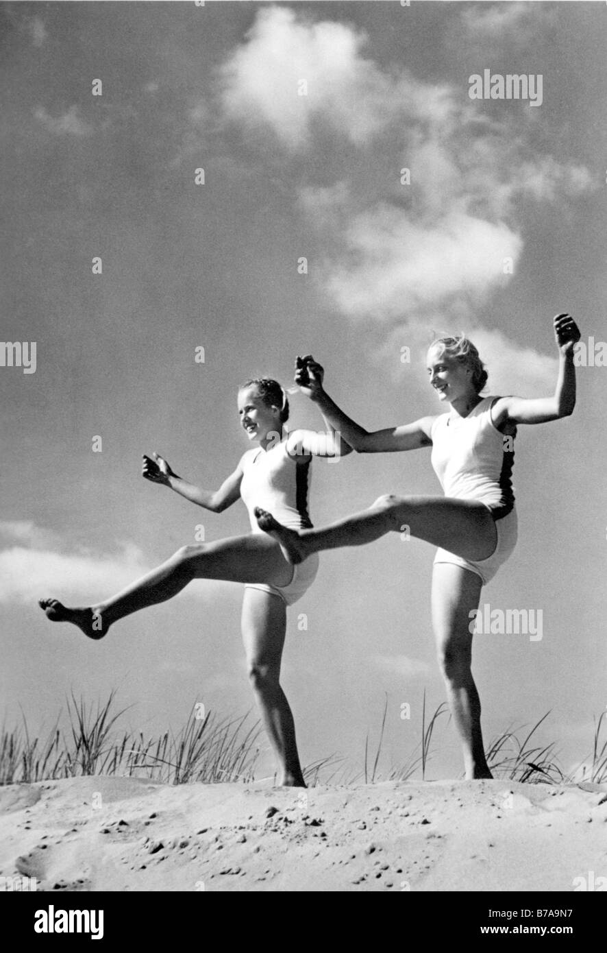 Historic photo, women doing gymnastics, ca. 1940 Stock Photo