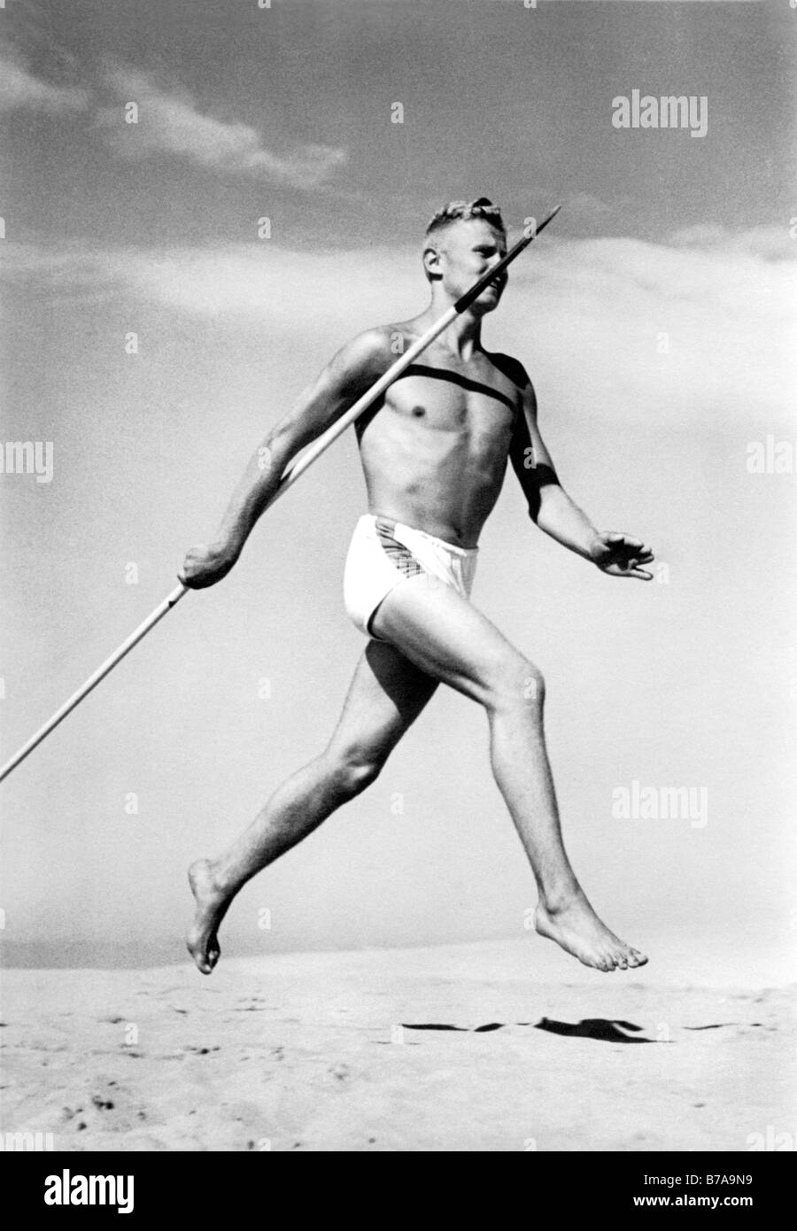 Historic photo, javelin thrower, ca. 1940 Stock Photo