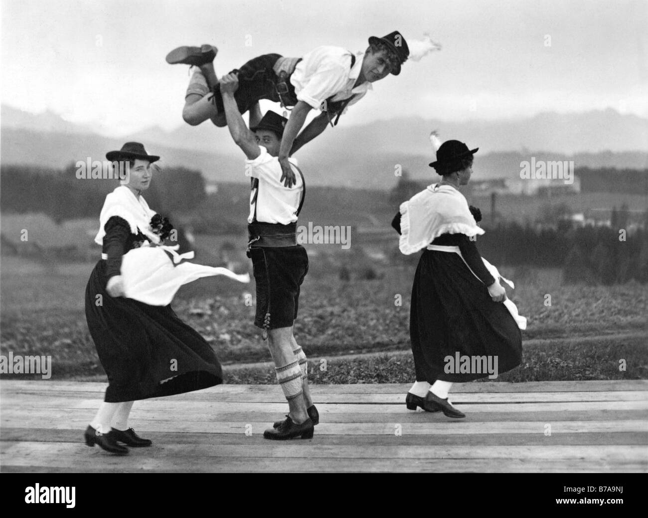 Historic photograph, Bavarians dancing, Bavaria, Germany, ca. 1930 Stock Photo