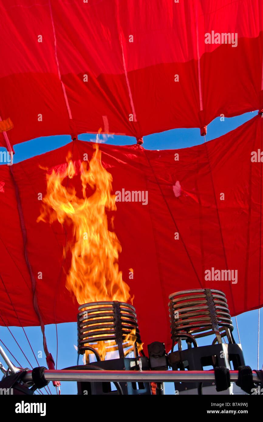 Burner, double burner with flame, hot air balloon, Montgolfiade Bad Wiessee, Tegernsee, Bavaria, Germany, Europe Stock Photo