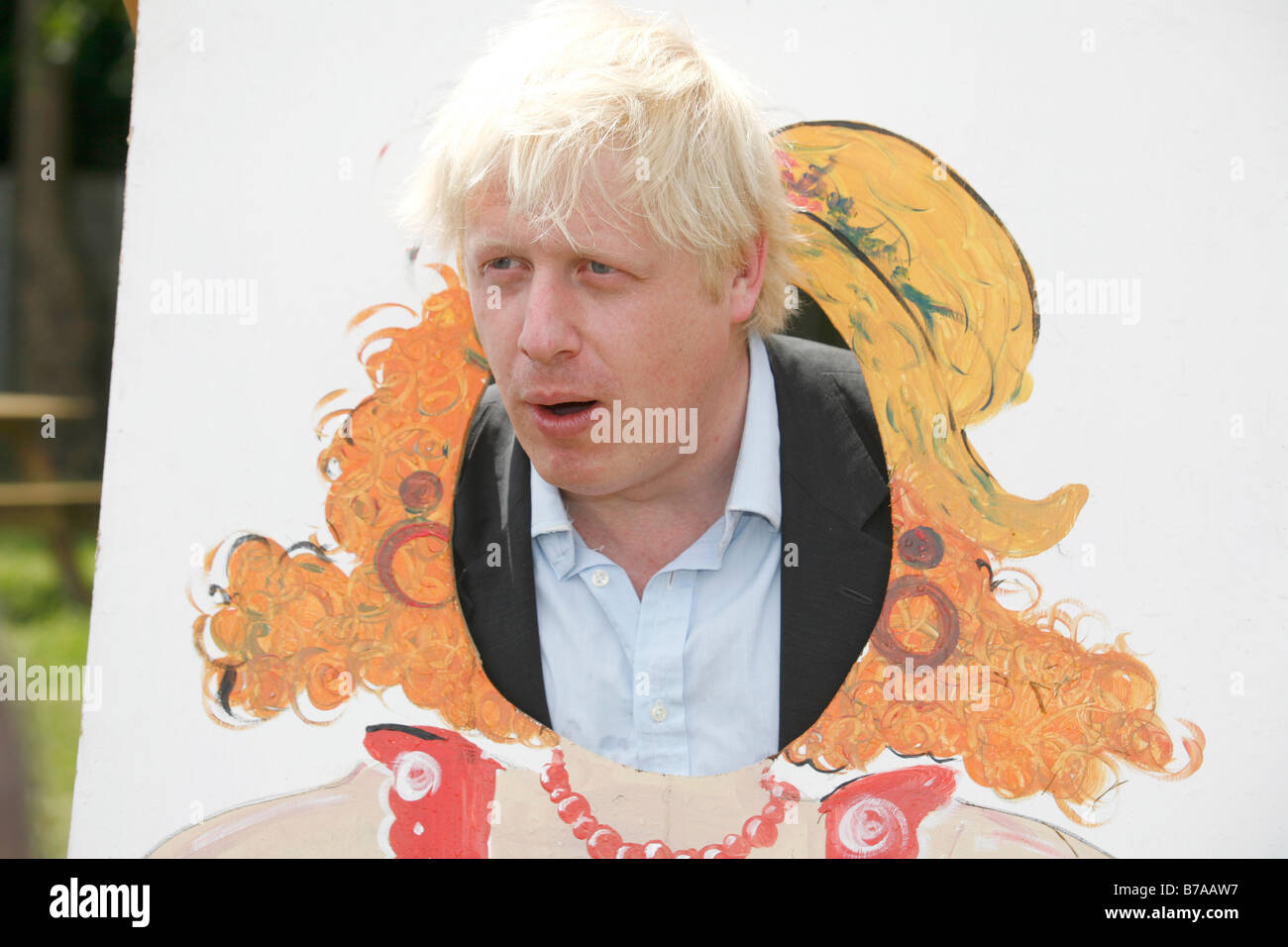 Funny picture of Boris Johnson in the stocks Stock Photo