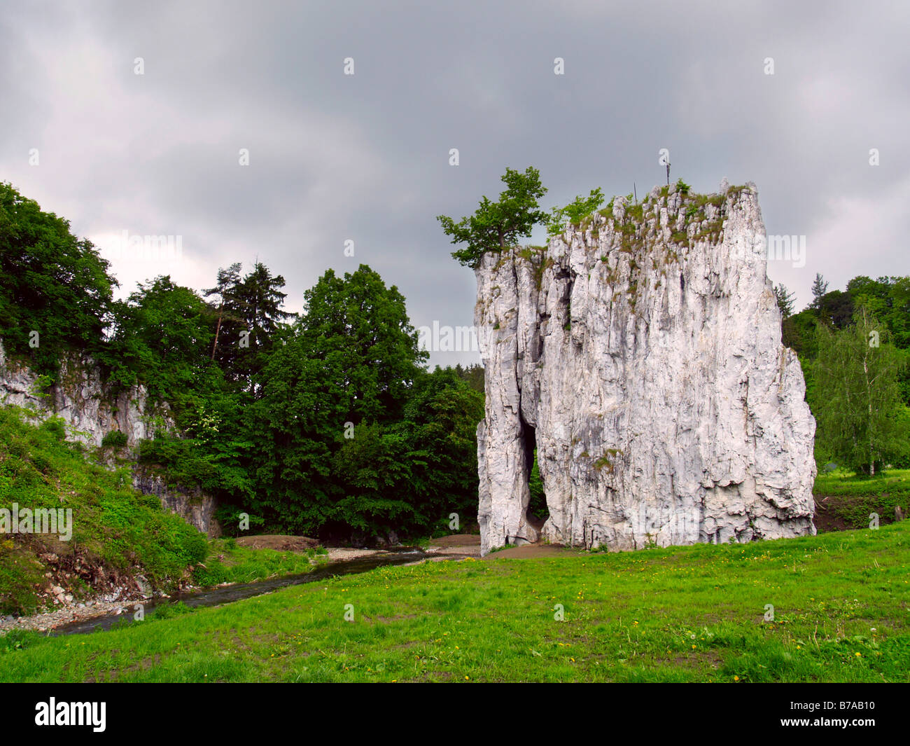 Hrebenac rock in Sloup, Moravsky Kras protected landscape area, Southern Moravia, Czech Republic, Europe Stock Photo