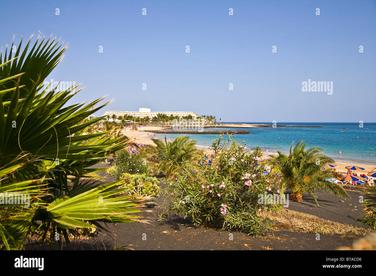 Playa Cucharas Costa Teguise Lanzarote Canary Islands Spain Europe beach playa Travel tourism Stock Photo