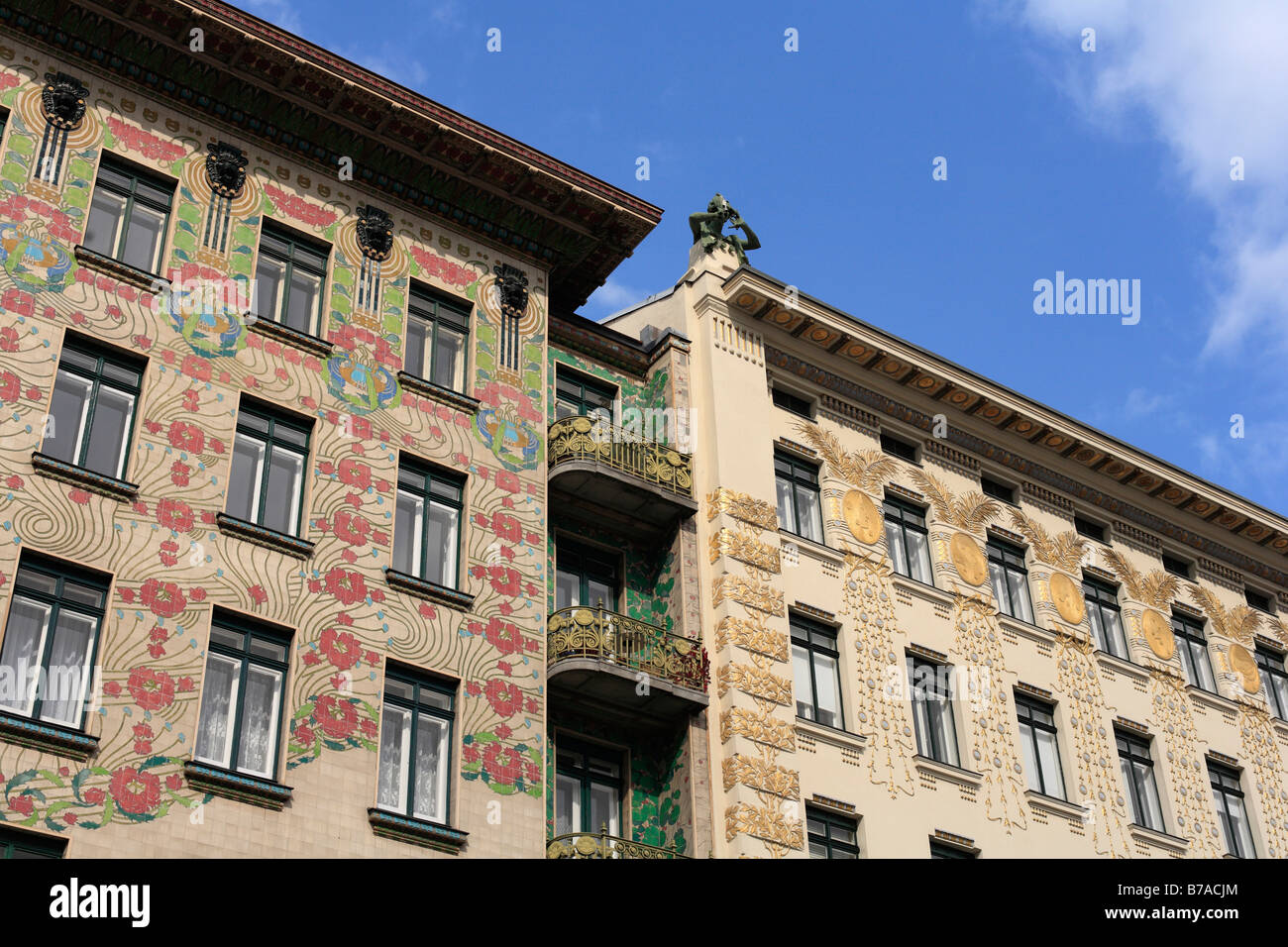 Majolikahaus, left, art nouveau houses on Linke Weinzeile No 38 and 30, Vienna, Austria, Europe Stock Photo