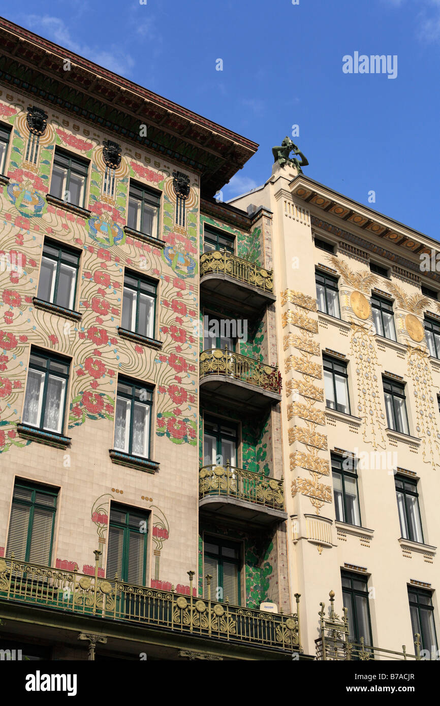 Majolikahaus, left, art nouveau houses on Linke Weinzeile No 38 and 30, Vienna, Austria, Europe Stock Photo