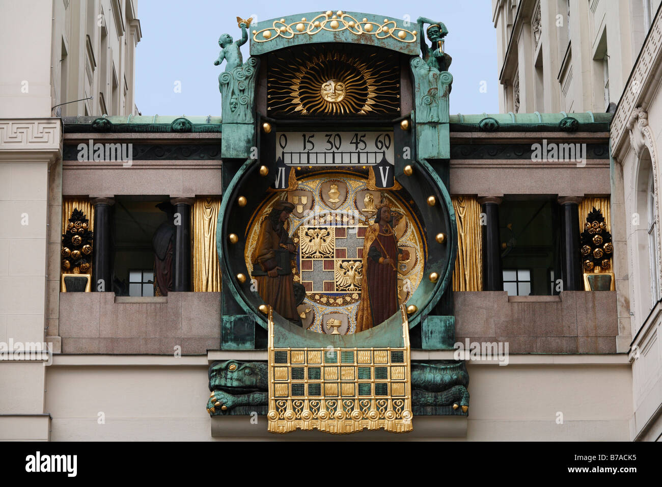Ankeruhr, Anker clock, art nouveau clock, Hoher Markt, Vienna, Austria, Europe Stock Photo