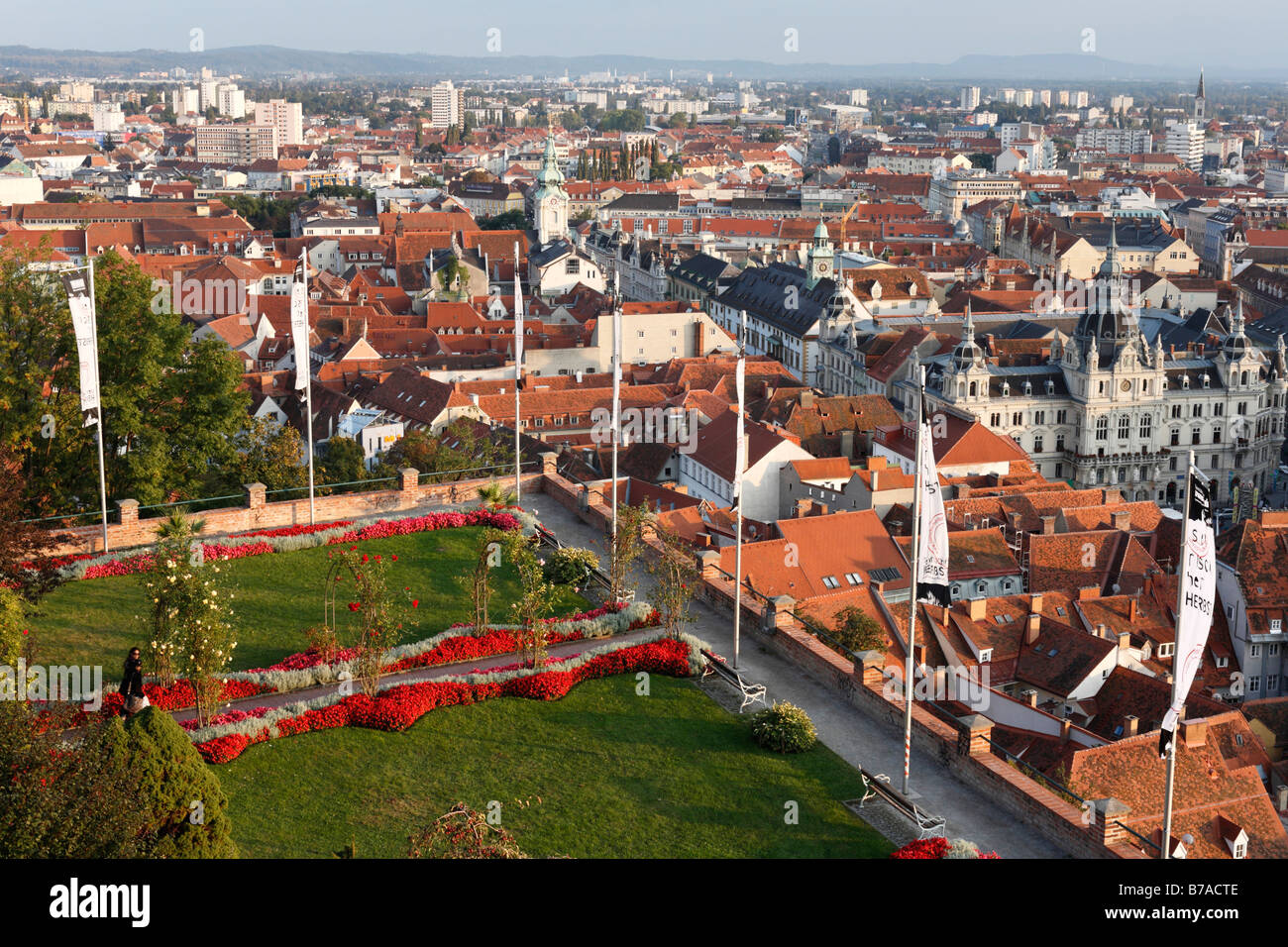 View of Graz from the clocktower on the Schlossberg, Graz, Styria ...