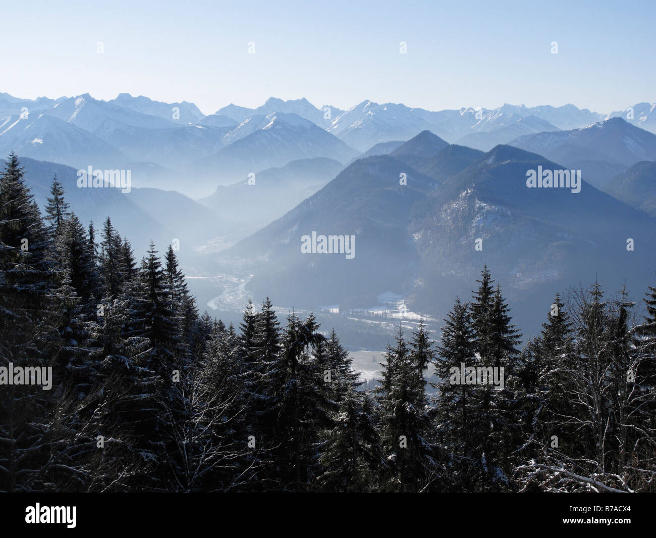 View from Seekar of the Karwendel Range, Lenggries, Isarwinkel, Upper Bavaria, Germany, Europe Stock Photo