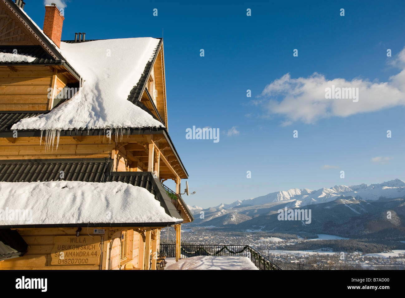 Traditional architecture of Zakopane and view of Tatra Mountains Podhale Region Poland Stock Photo