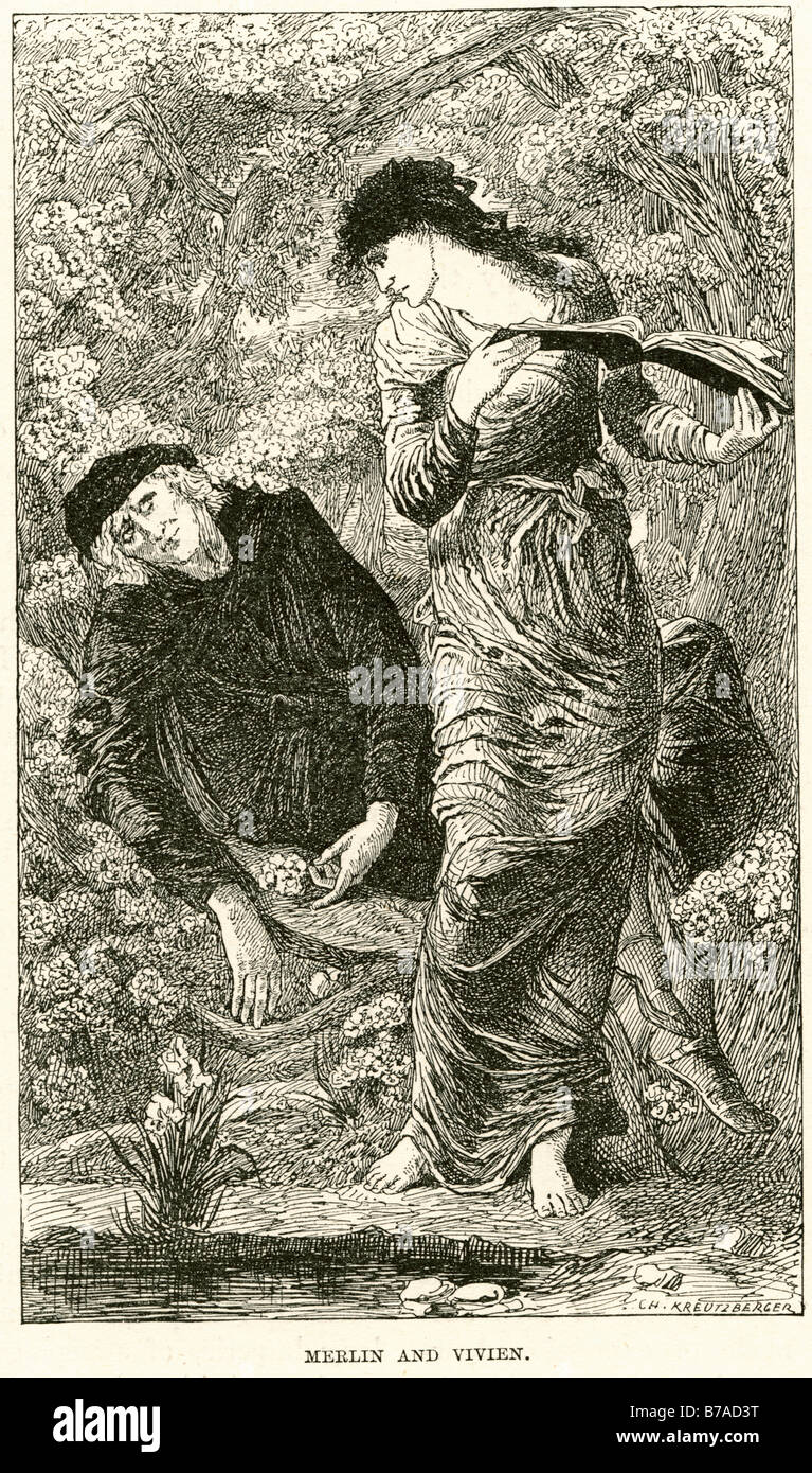 merlin vivien Having boasted to King Mark that she will return with the hearts of Arthur’s knights in her hand, Vivien begs and Stock Photo