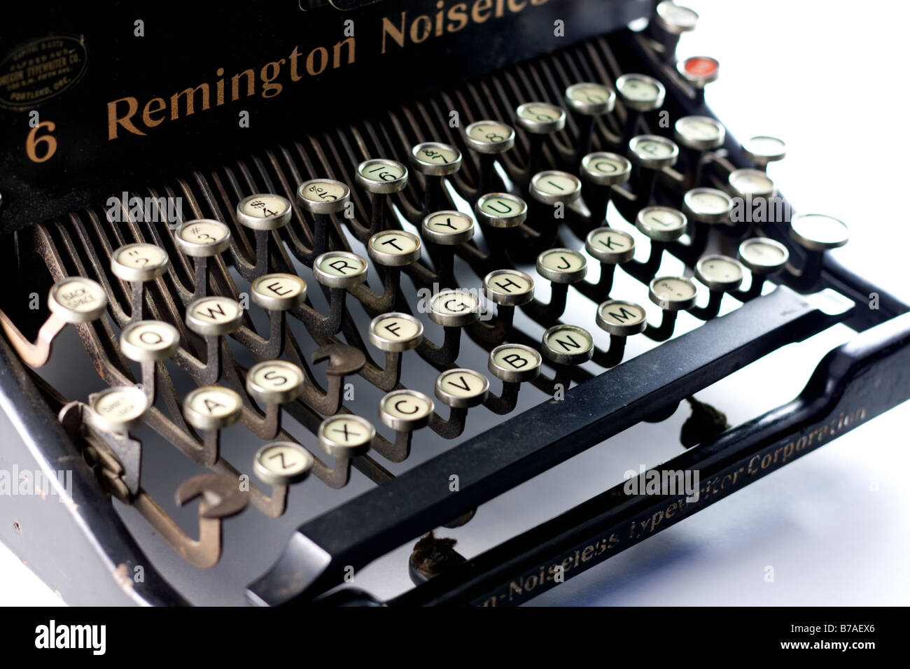 Full keyboard from a vintage typewriter at an angle Stock Photo