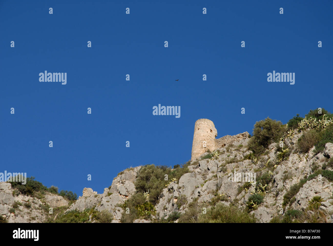 Moorish Rocks 12C Moorish Castle on limestone rock outcrop, Vall de Gallinera, Marina ...