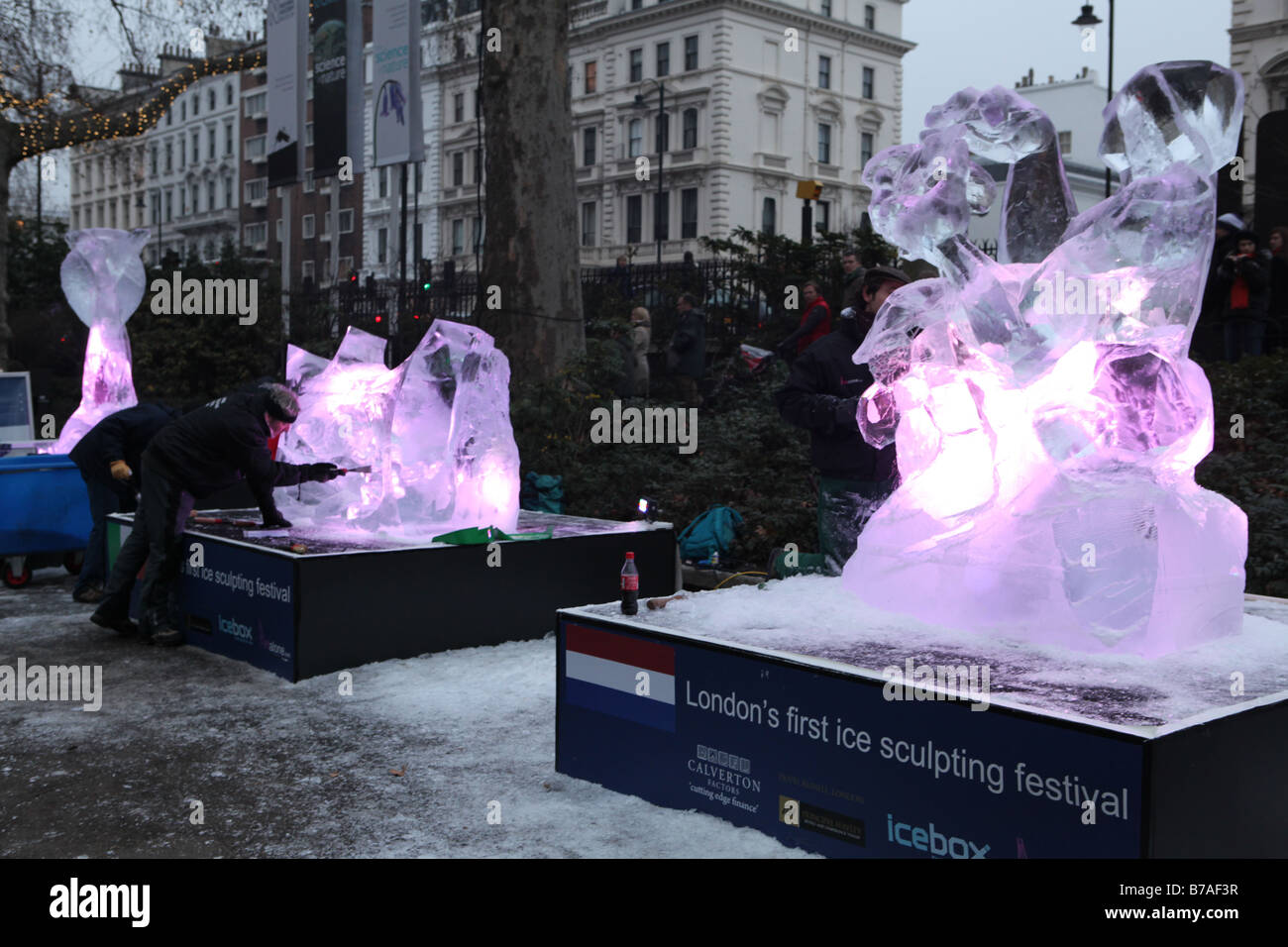 an ice sculpture sculpturing in central london during the international