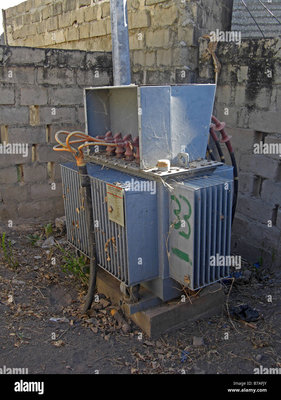 Very unsafe, dangerous electrical substation in The Gambia West Africa