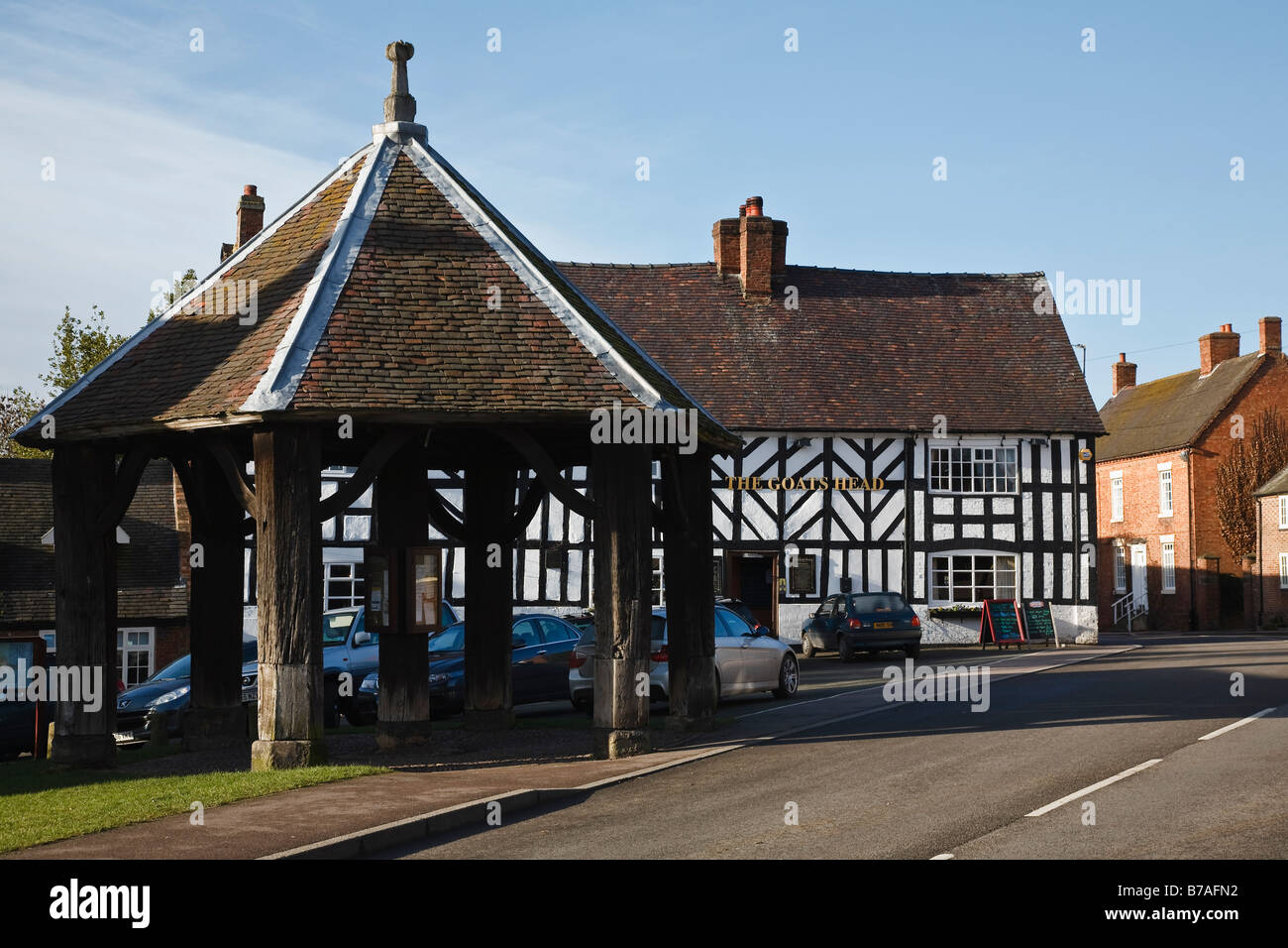The old marketplace and the Goats Head Hotel, Abbots Bromley, Staffordshire, England, UK Stock Photo