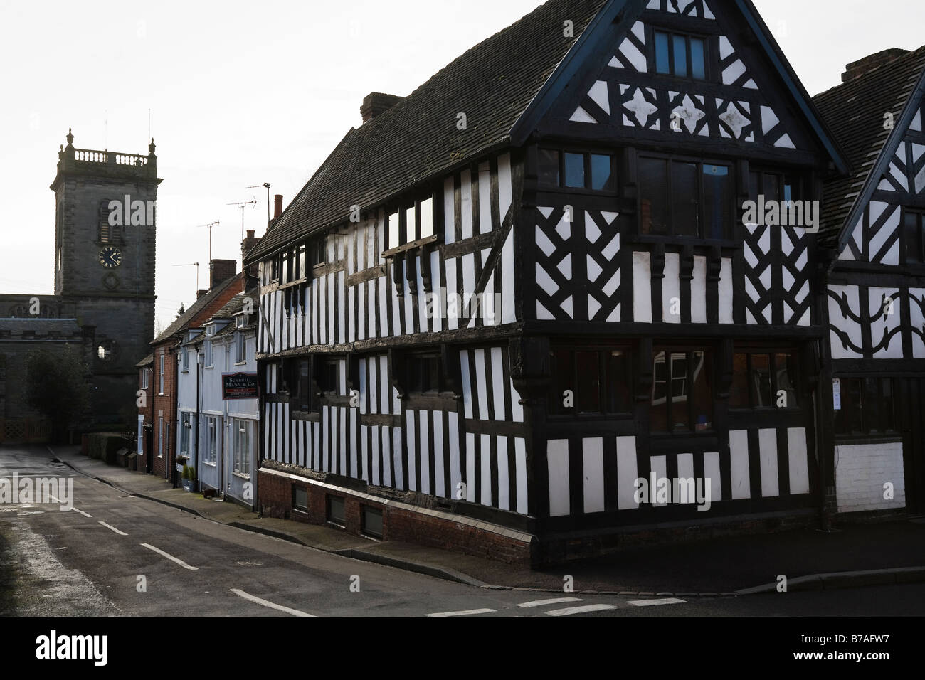 Church House and the parish church of St Nicholas, Abbots Bromley, Staffordshire, England, UK Stock Photo