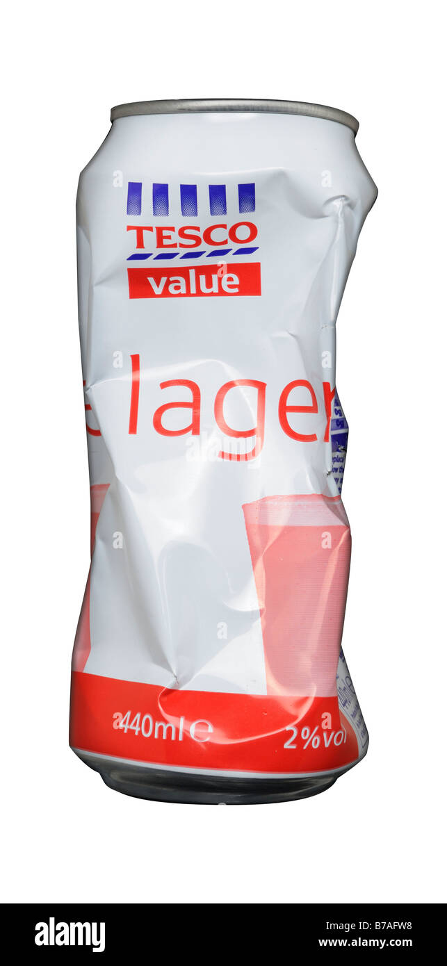 Crushed Tesco Value Larger Can Stock Photo Alamy