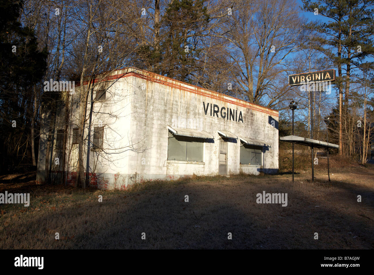 The old abandoned gas station on the Virginia state line. Stock Photo