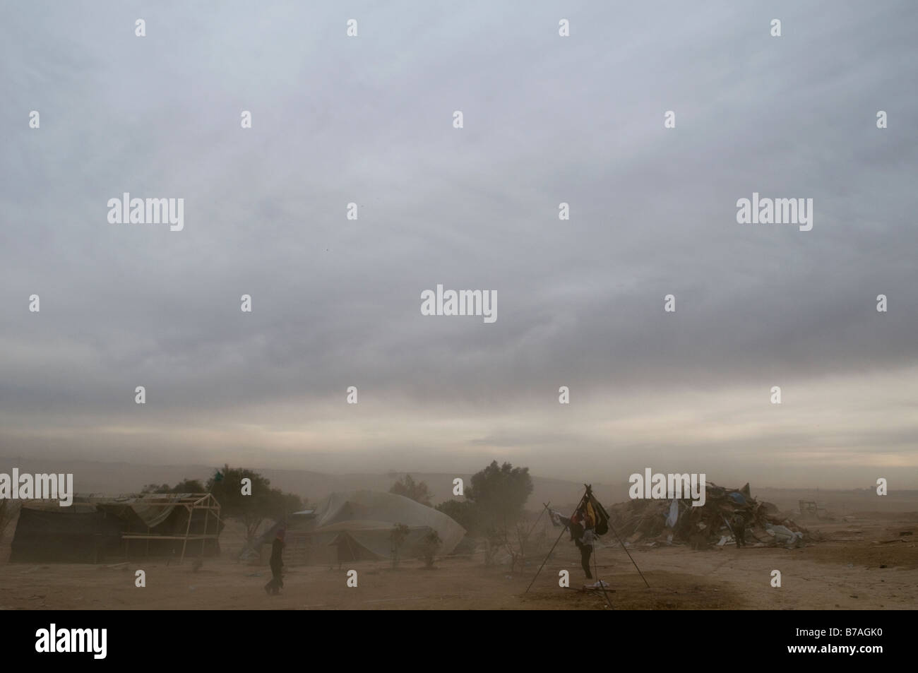 Sandstorm in the unrecognized village of al-Araqib of Al-Turi Arab Bedouin tribe in the Negev desert, Israel Stock Photo